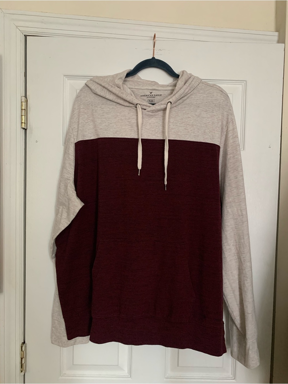 American Eagle Outfitters burgundy and heather oatmeal hoodie Size XXL